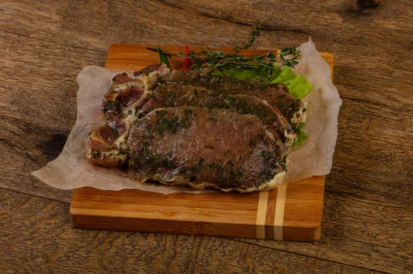 Raw Marinated Pork Steak Ready Cooking — Stock Photo, Image