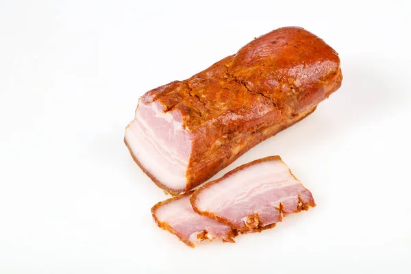 Копченое Мясо Свинины Белом Фоне Изолированы — стоковое фото