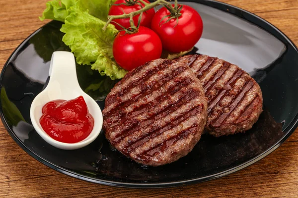 Chuleta Hamburguesa Plancha Con Salsa Tomate — Foto de Stock