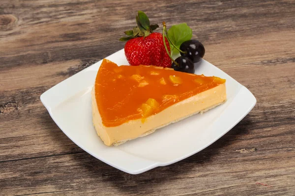 Cheesecake Apricot Served Strawberry Mint — Stock Photo, Image