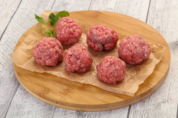 Raw Meatball Wooden Background Ready Cooking — Stock Photo, Image