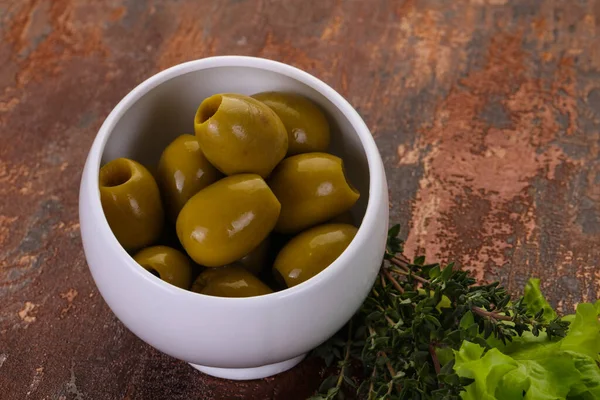 Big Green Olives Bowl — Stock Photo, Image