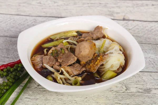 Thai Style Soup Meat Vegetables Mushrooms — Stock Photo, Image