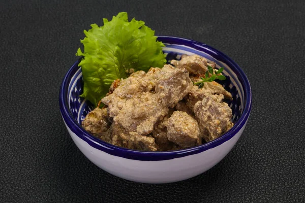 Chicken Liver Cream Dry Tomatoes Served Thyme — Stock Photo, Image