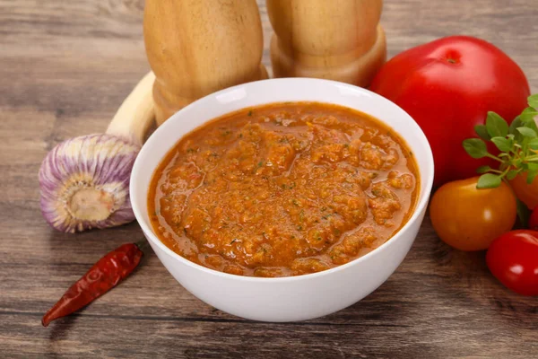 Slavná Španělská Gazpacho Rajčatová Polévka — Stock fotografie