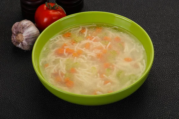 Sopa Pollo Con Fideos Zanahoria Apio —  Fotos de Stock
