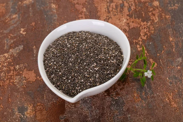 Sementes Chia Dietéticas Tigela Sobre Fundo Madeira — Fotografia de Stock