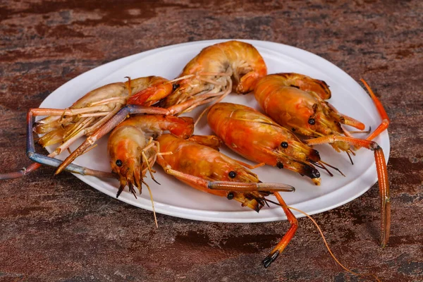 Grilled Asian water prawn in the plate