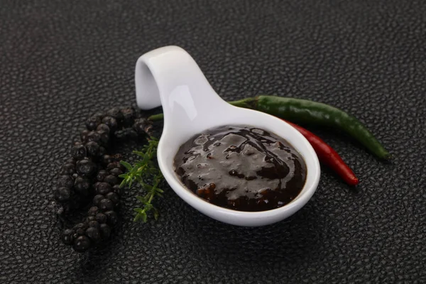 Würzige Sauce Aus Schwarzem Pfeffer Für Fleisch — Stockfoto