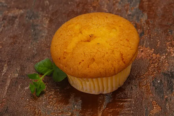 Sweet Tasty Muffin Served Mint Leaf — Stock Photo, Image