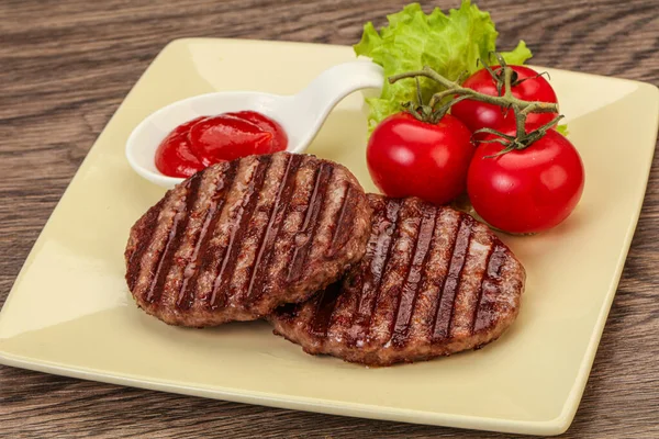 Costeleta Hambúrguer Grelhada Com Molho Tomate — Fotografia de Stock