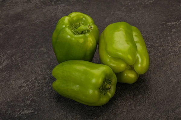 Three Green Bell Juicy Peppers Ready Cooking — Stock Photo, Image