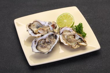 Limonlu ve maydanozlu taze istiridye.