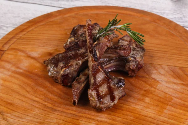 Grilled Lamb Rosemary Wooden Board — Stock Photo, Image