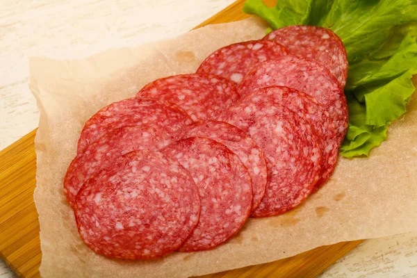 Salchicha Salami Rodajas Mesa — Foto de Stock