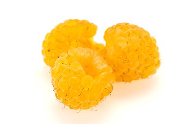 Tatlı, olgun, yapraklı sarı ahududu.