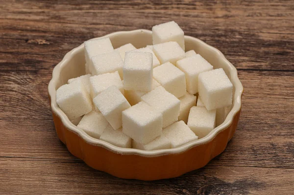 Refined White Granulated Sugar Cubs Bowl — Stock Photo, Image