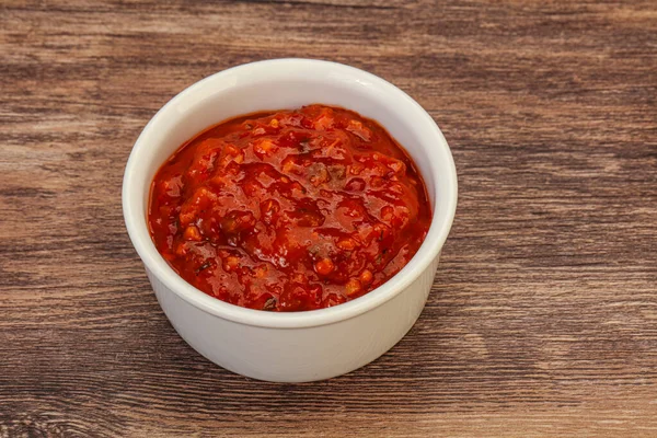 Tomaten Scharfe Würzige Sauce Der Schüssel — Stockfoto