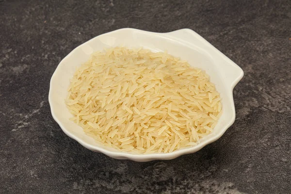 Nyers Indiai Basmati Rizs Tálban — Stock Fotó