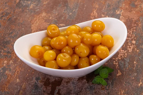 Postre Cereza Madura Amarilla Tazón — Foto de Stock