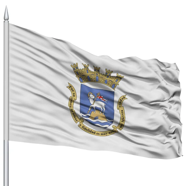 San Juan Flag on Flagpole, Waving on White Background