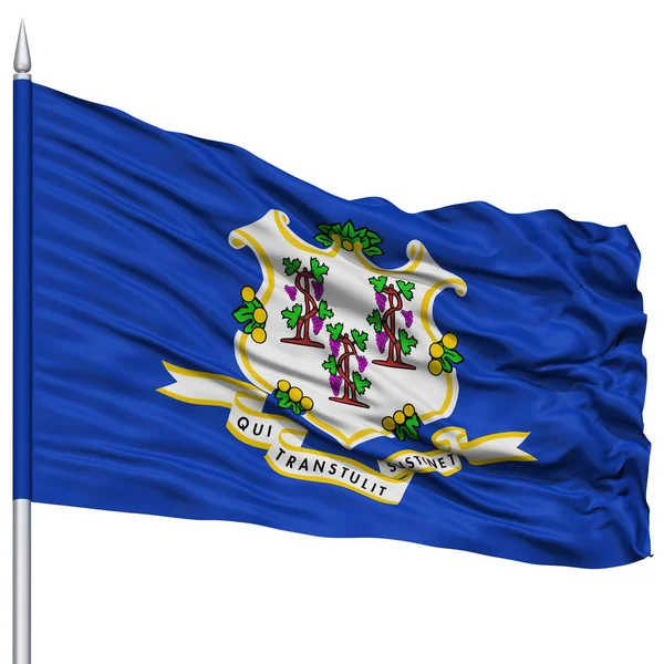 Isolated Connecticut Flag on Flagpole, USA state