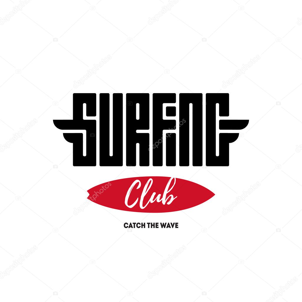 Surfing club vector label, badge or design elements.
