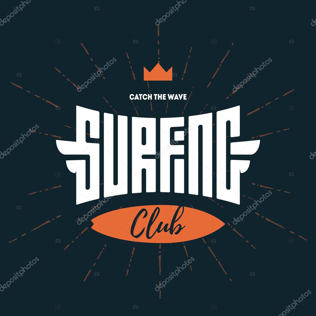 Surfing club vector label, badge or design elements.