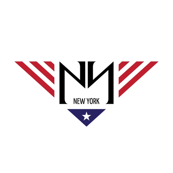 NY initial letters with USA flag — Stock Vector