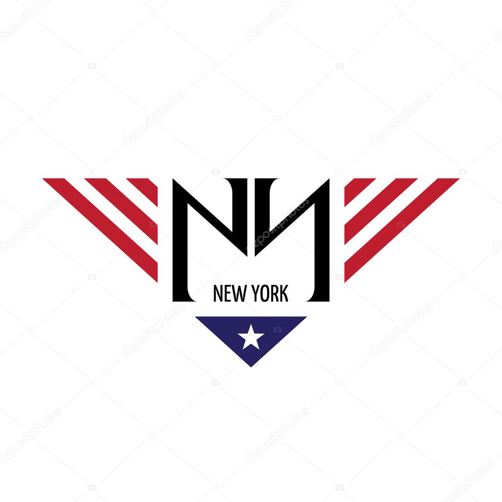 NY initial letters with USA flag colors and symbol. Vector illustration.