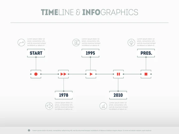 Timeline infographic with icons and buttoms — Stock Vector