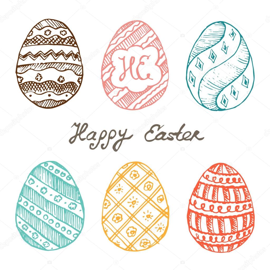greeting card with varicolored painted eggs 