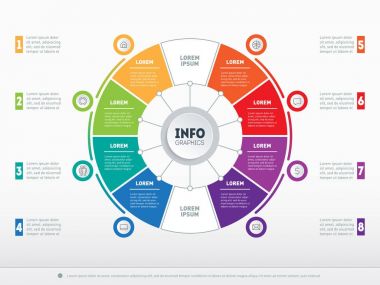 Vektör Infographic. İş, teknoloji veya eğitim sürecinin temel bileşenleri. İş kavramı ile seçme hakkı. Bir daire grafik, diyagram veya sununun Web şablonu. Raporun bir parçası