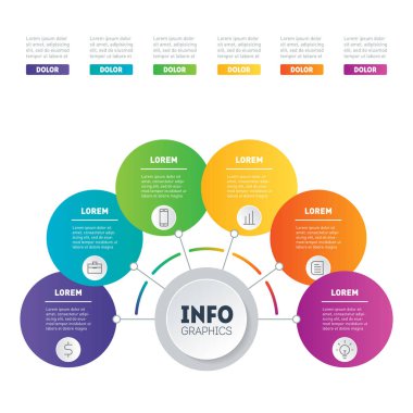 Vektör Infographic. İş, teknoloji veya eğitim sürecinin temel bileşenleri. İş kavramı ile seçme hakkı. Bir daire grafik, diyagram veya sununun Web şablonu. Raporun bir parçası