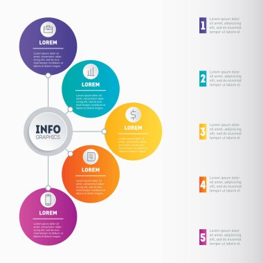 İş sunma ya da Infographic 5 seçeneği ile. Vektör harita 5 adım ile teknoloji veya eğitim sürecinin infographics ya da zihin. Web şablonu grafik, US veya diyagramı.
