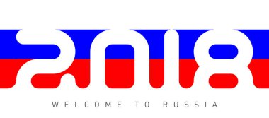 Tasarım öğesi şampiyonluk ve dekorasyon için. Rus bayrağı üzerinde yazıt 2018. Rusya Federasyonu na hoş geldiniz