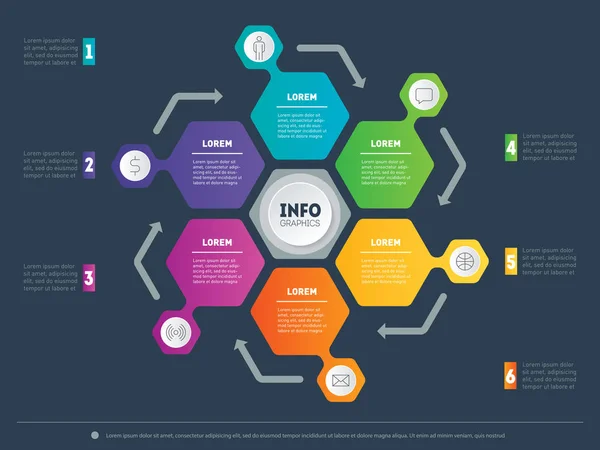 Vector Infographic Basisonderdelen Van Business Technologie Onderwijs Proces Bedrijfsconcept Met — Stockvector