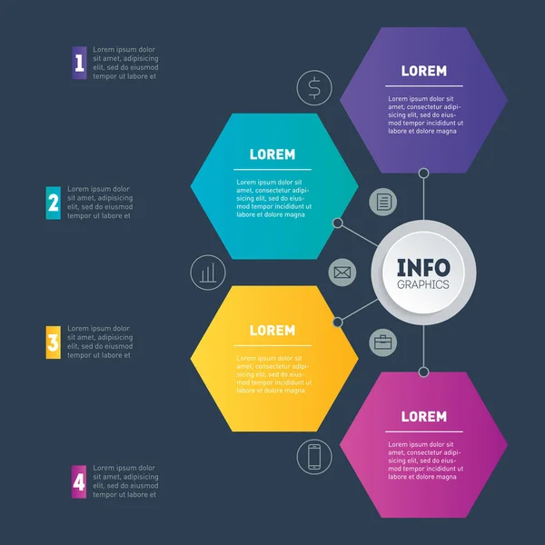 Web Template of a chart, mindmap or diagram with 4 steps. Vector dynamic infographics or mind map of technology or education process. Business presentation or infographic with 4 options