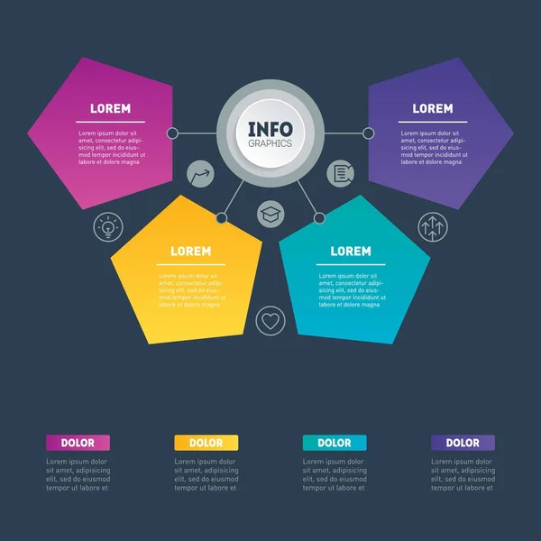 Modelo Web Gráfico Mapa Mental Diagrama Com Passos Infográficos Dinâmicos — Vetor de Stock