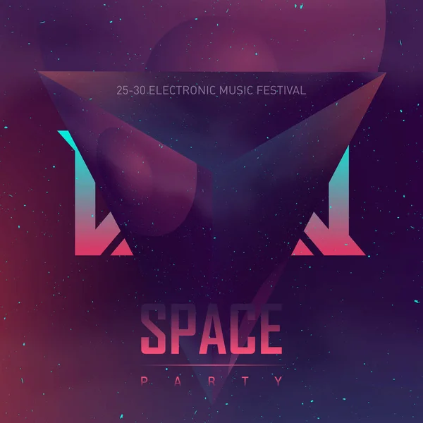 Space Party - electronic music festival poster. Alien fantastic landscape with planets, stars and abstract objects