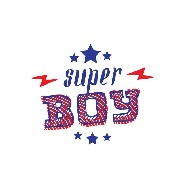 超级男孩 矢量海报或男孩的衣服打印 现代时尚 Shirt 超级男孩刻字与星和闪电 — 图库矢量图片