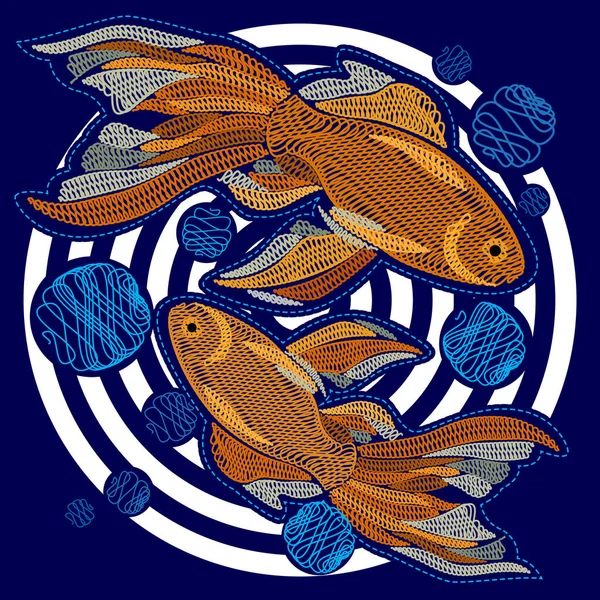 Nakış Deniz Yaşamını Şlemeli Kırmızı Balıktır Vektör Çizim — Stok Vektör