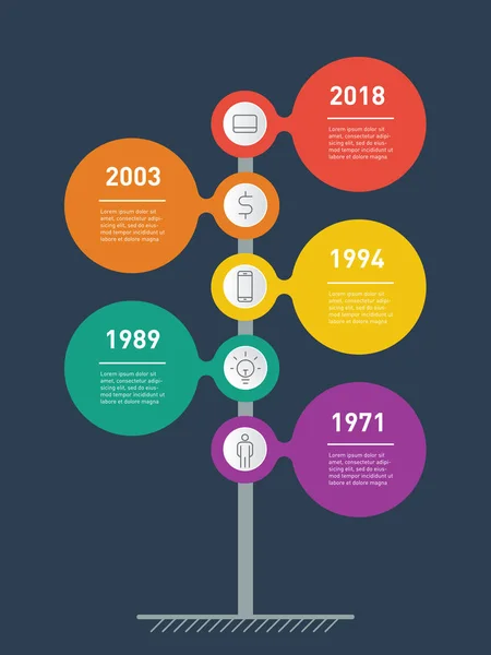 Κατακόρυφη Λωρίδα Χρόνου Infographics Την Ανάπτυξη Και Την Ανάπτυξη Της — Διανυσματικό Αρχείο