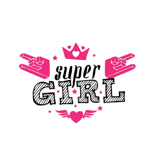 Super Girl Affiche Vectorielle Impression Pour Les Vêtements Filles Lettrage — Image vectorielle