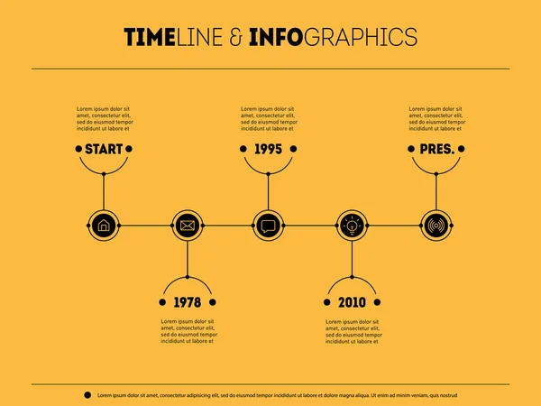 Timeline Infografik Mit Symbolen Und Vektorillustration — Stockvektor