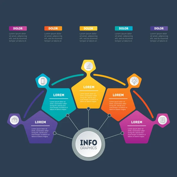 어두운 배경에 화려한 옵션과 비즈니스 프레젠테이션입니다 Infographic Mindmap 다이어그램의 템플릿 — 스톡 벡터