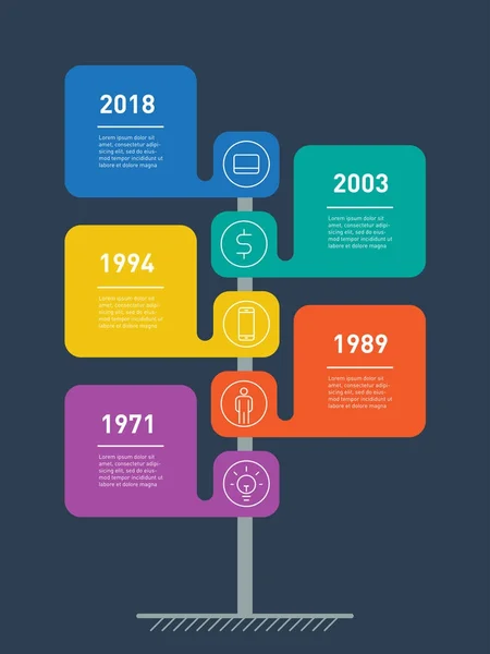 Χρονολόγιο Infographic Πολύχρωμα Εικονίδια Και Κουμπιά Σκούρο Φόντο Εικονογράφηση Διάνυσμα — Διανυσματικό Αρχείο