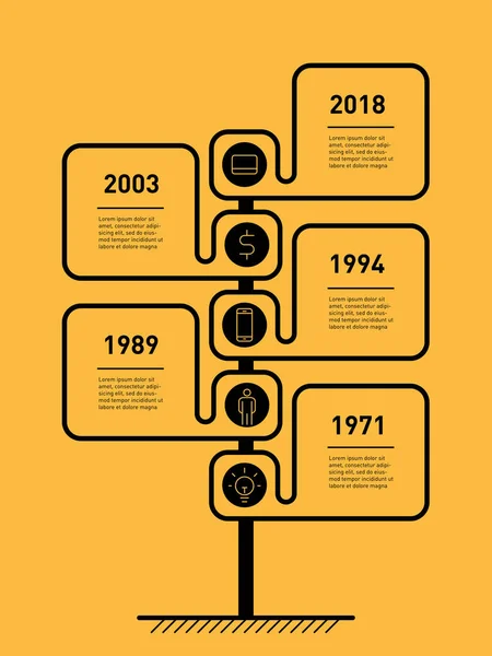 Infographie Chronologique Avec Icônes Boutons Sur Fond Jaune Illustration Vectorielle — Image vectorielle