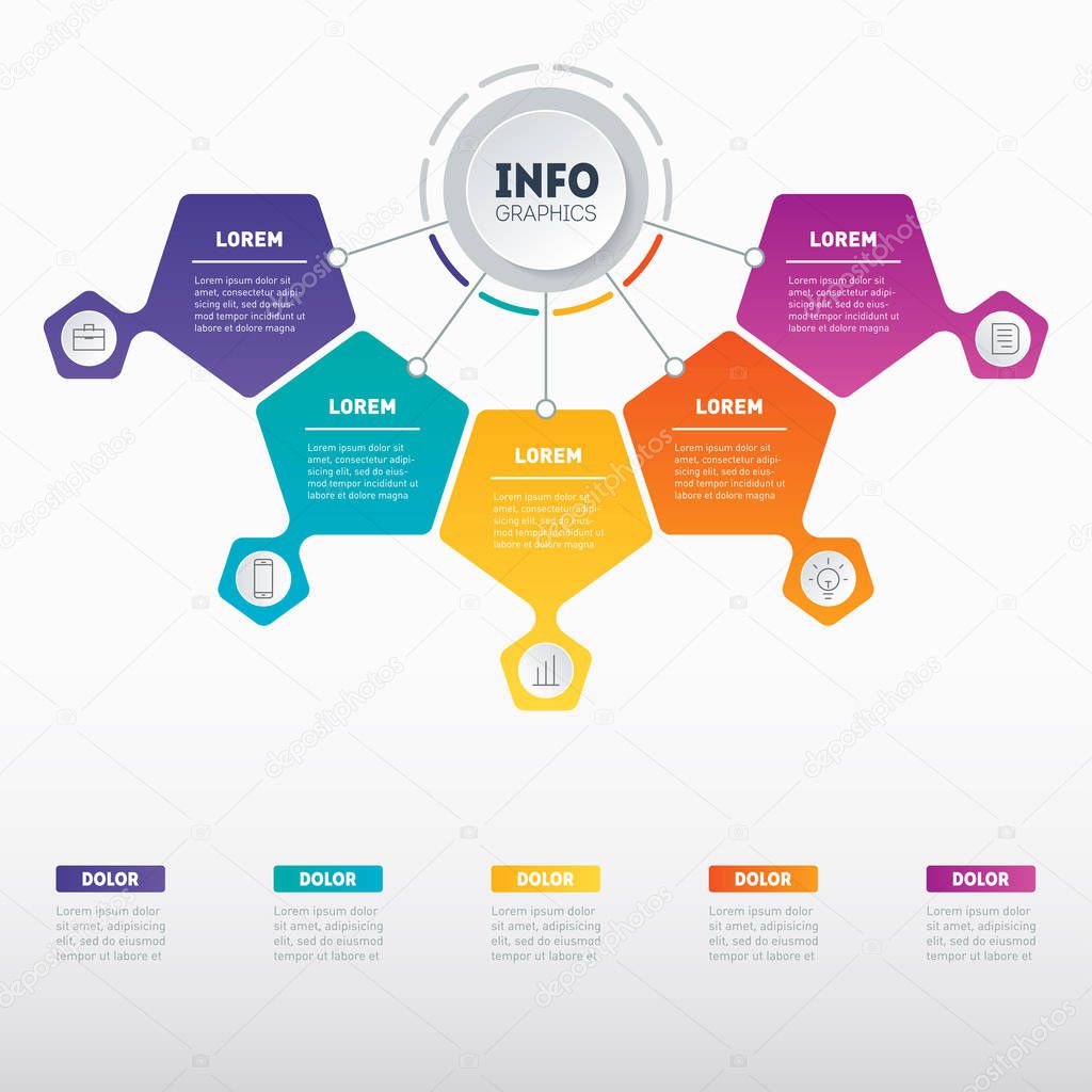 Business presentation with colorful options on white background. Web template of chart, infographic, mindmap or diagram