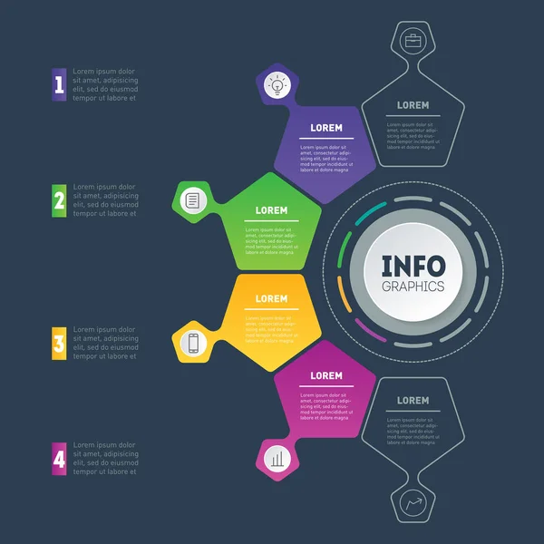 Časová Osa Infografiku Barevné Ikony Tlačítka Tmavém Pozadí Vektorové Ilustrace — Stockový vektor